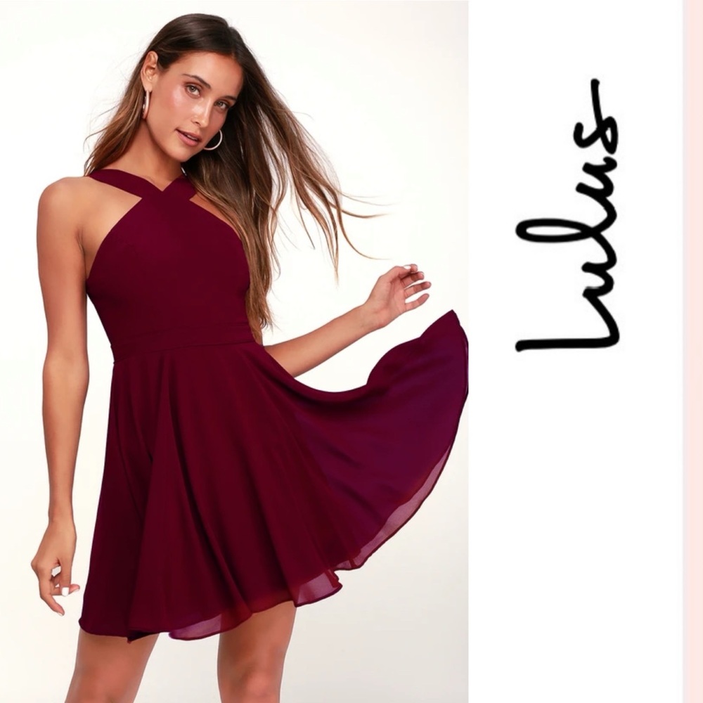 NWT Lulus‎ Forevermore Burgundy Skater Dress, Size S, MSRP $49